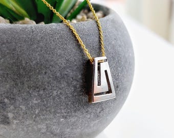 14k Gold Greek key pendant necklace