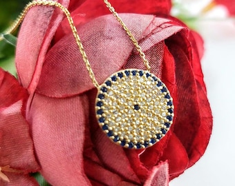 K14 Gold Disc Necklace with zircon gemstones