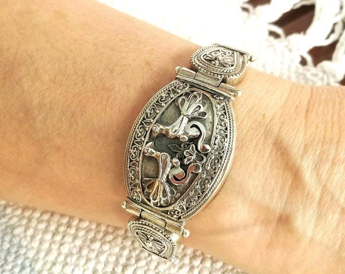 Handmade sterling silver bracelet with bird theme, byzantine jewelry, byzantine bracelet