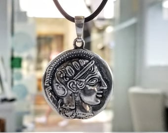 Athena coin with owl in sterling silver 925