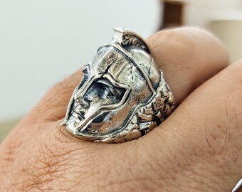 Sterling Silver Spartan Warrior Ring, Ancient Greek Helmet Ring, Greek Hoplite Ring, Men's Greek Jewelry, Handmade in Greece