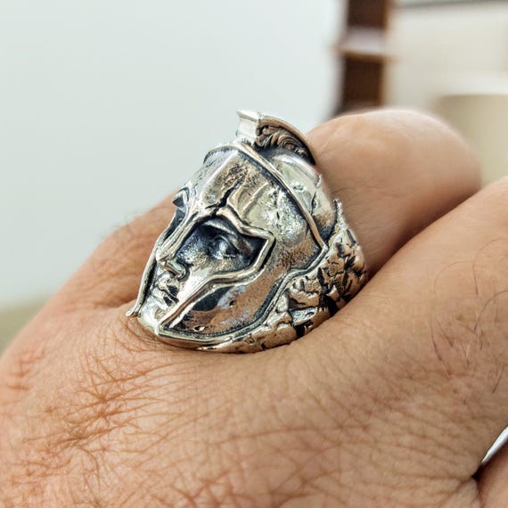 Sterling Silver Spartan Warrior Ring, Ancient Greek Helmet Ring, Greek Hoplite Ring, Men's Greek Jewelry, Handmade in Greece