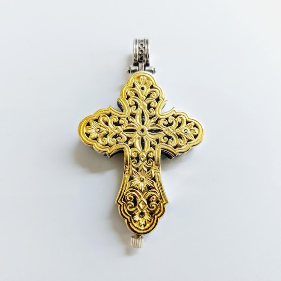 Byzantine Sterling Silver Relic Cross Pendant, Gold-Plated, Urn Ashes Jewelry.