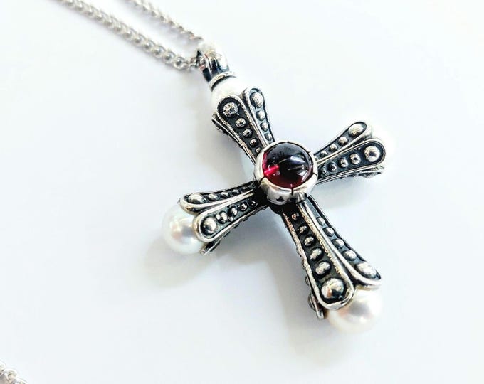 Pearl cross in sterling silver 925