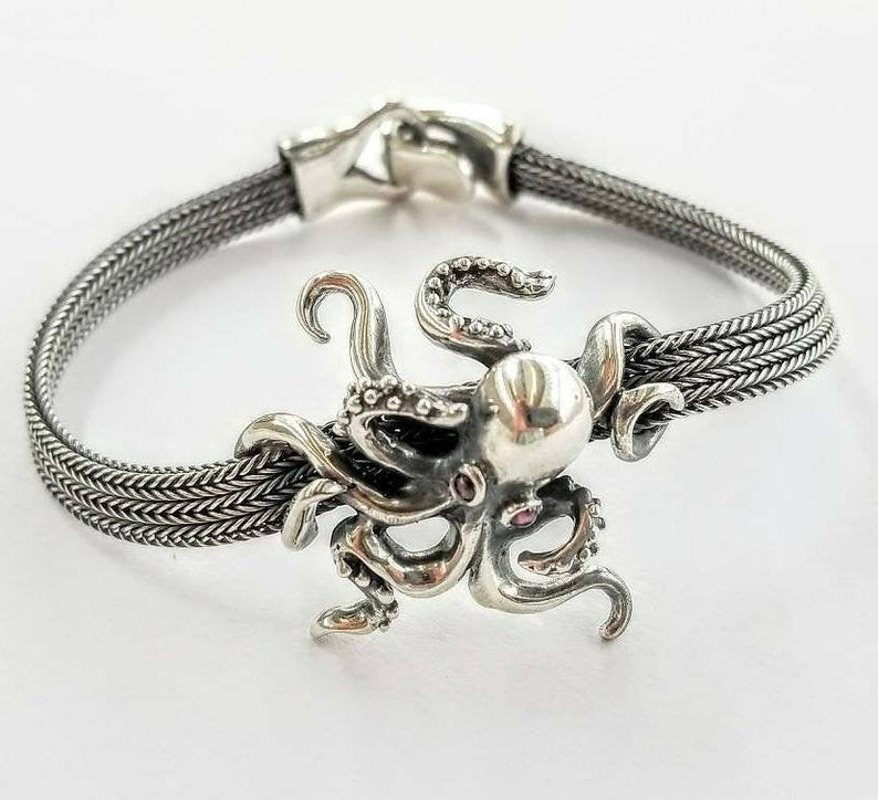 Octopus Bracelet in Solid Sterling Silver 925 Octopus Chain Etsy