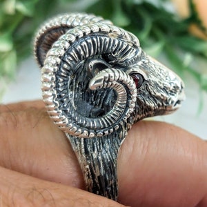 Men's Polished 925 Sterling Silver Aries Ram Head Zodiac Sign Ring - Handmade Band For March 21 - April 19 - View #3