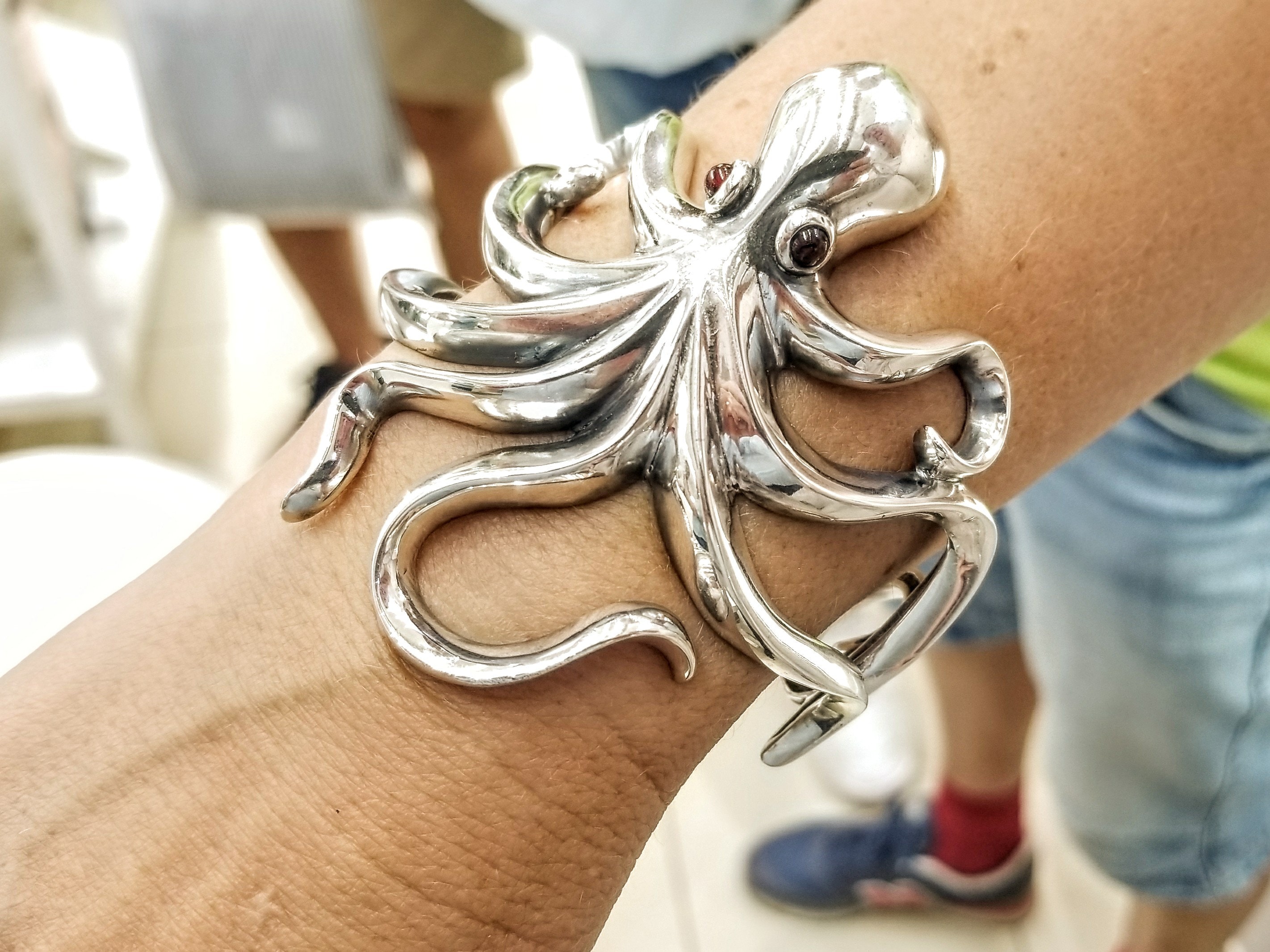 Large Tentacle Cuff Bracelet Soild Sterling Silver 