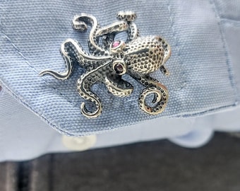 Sterling silver octopus cufflinks, mens jewelry with marine-life theme