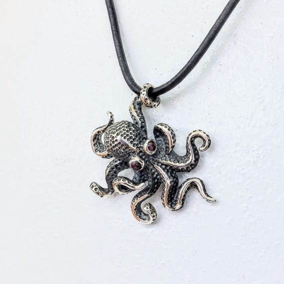 Textured sterling silver octopus necklace, octopus pendant for ocean lovers, unisex ocean-inspired jewellery