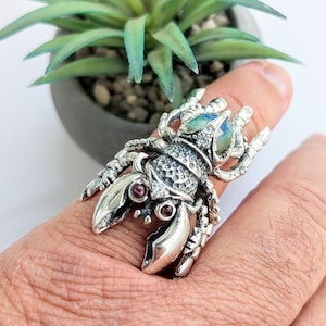 Sterling silver scarab ring, beetle jewellery