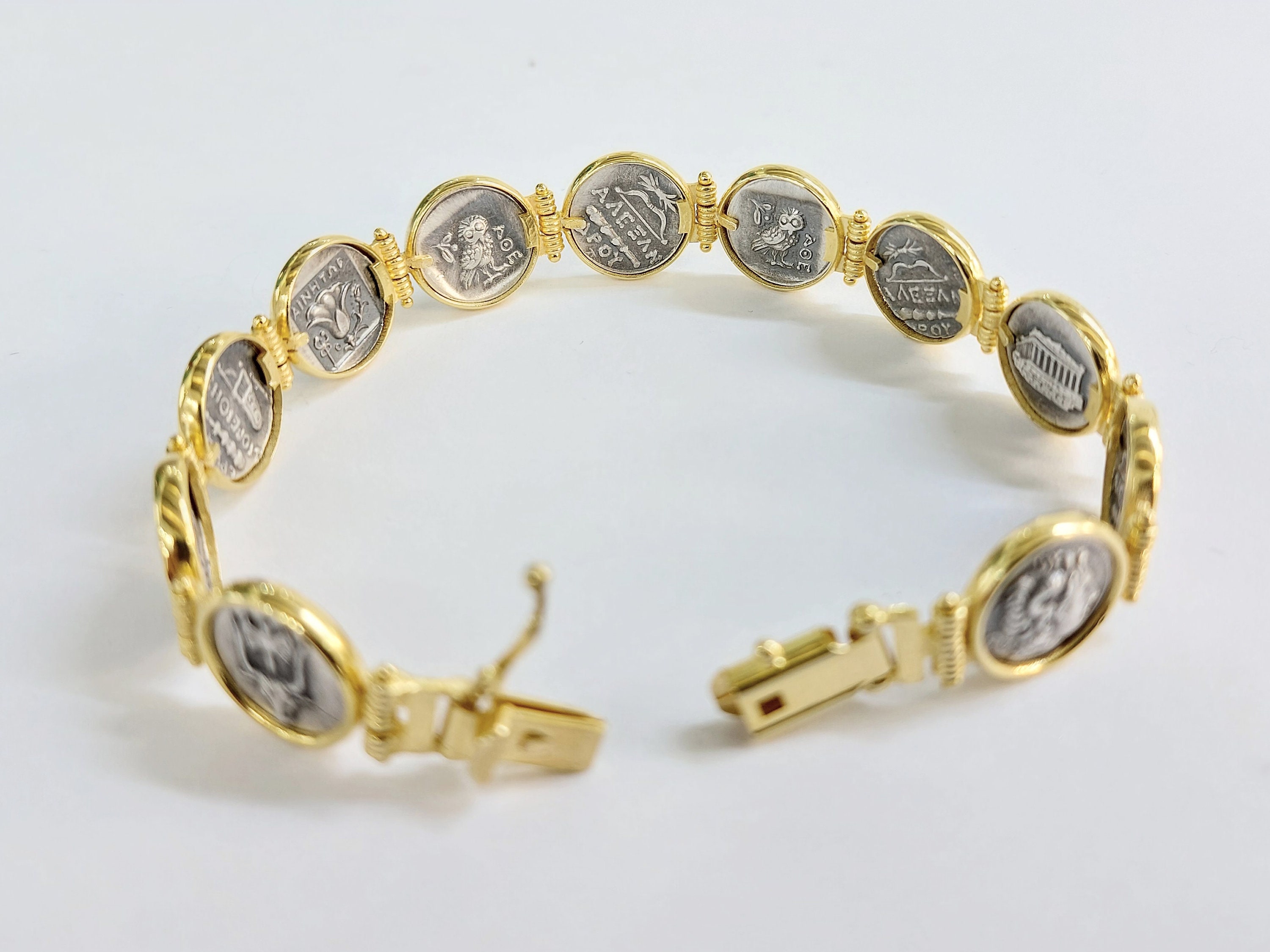K14 Gold Coin Bracelet With Silver Replica Coins. 