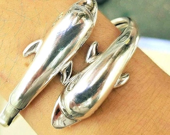 Silver dolphin bracelet with large dolphins