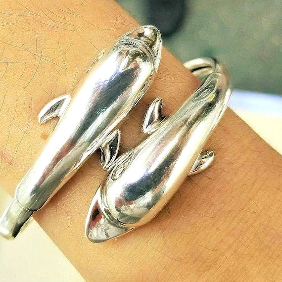 Silver dolphin bracelet with large dolphins