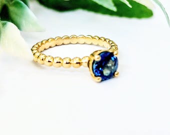 14K Gold ring with London Blue Topaz, birthstone jewelry for her, solitaire statement ring