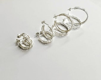 Greek key hoop earrings in silver 925