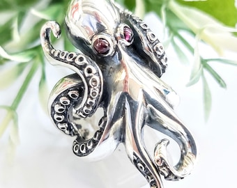 Octopus Ring in sterling silver 925, Kraken Jewelry