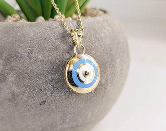 Enamel eye necklace in 14K gold with chain