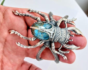 Scarab bracelet in sterling silver 925 with chrysocolla  doublet gemstone.