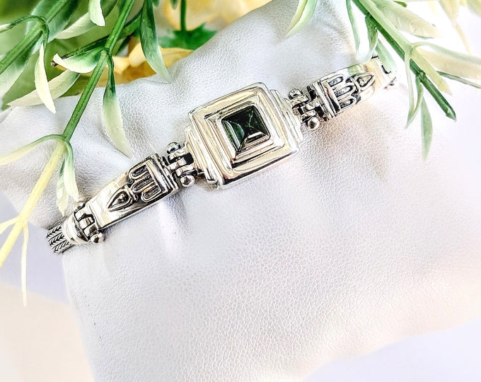 Green tourmaline bracelet in sterling silver 925, vintage style silver bracelet
