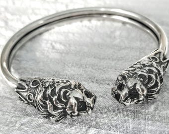 Large Lion Bracelet in sterling silver 925, adjustable jewelry
