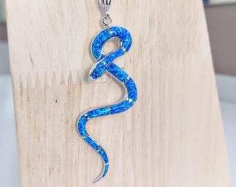 Sterling silver snake necklace with blue opal, reptile jewellery