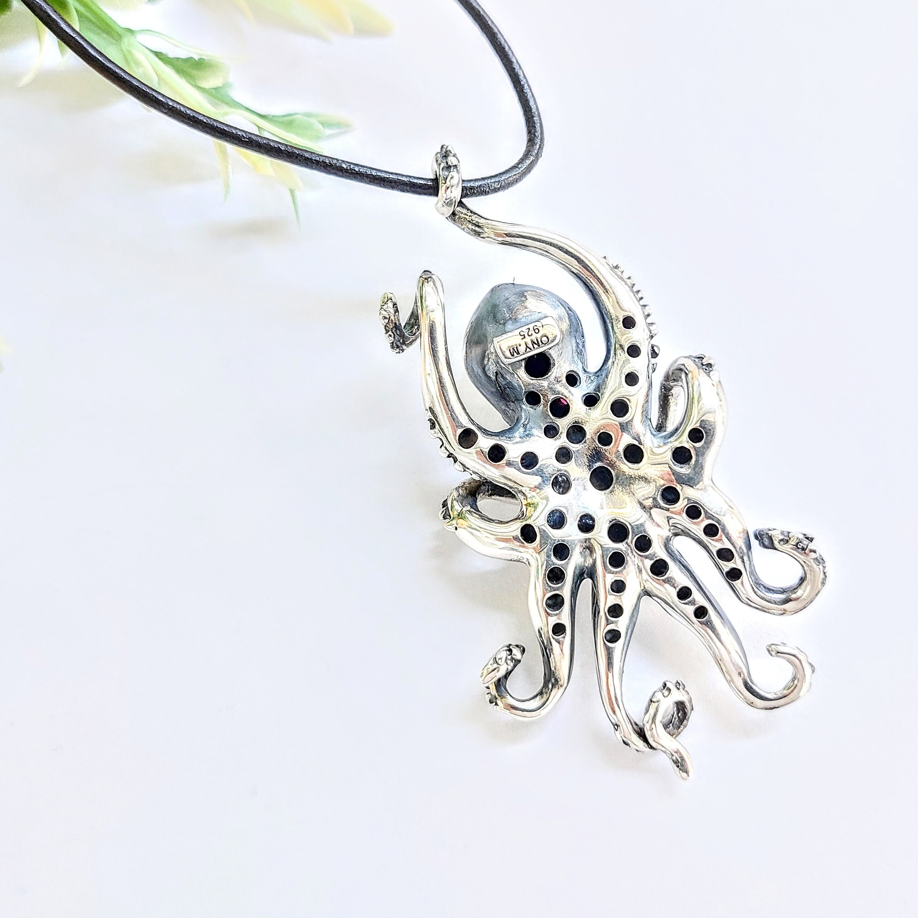 Playful Octopus Pendant in Sterling Silver 925, on Black