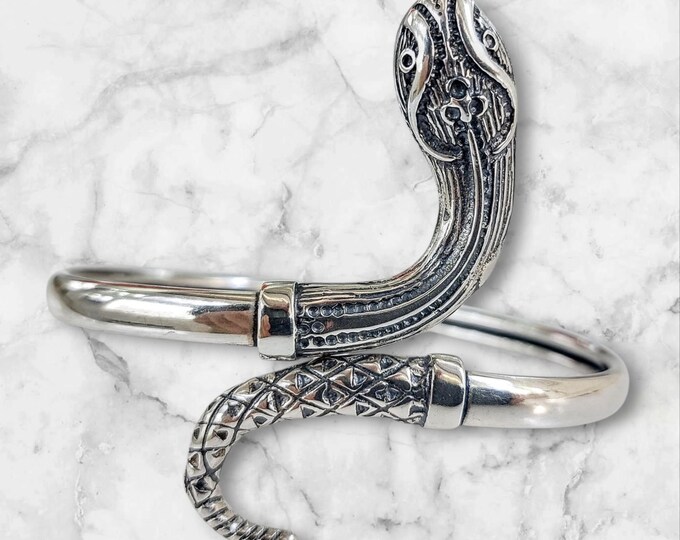 Adjustable Snake cuff bracelet in sterling silver 925, reptile jewelry, torque bracelet for gift