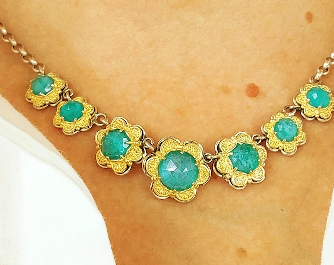 Two tone silver byzantine necklace with apatite doublet gemstones