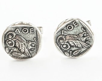 Silver cufflinks of Athena's owl