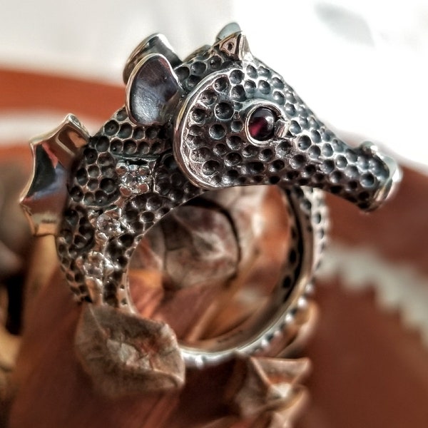 Bague hippocampe en argent sterling 925, bijou animal marin.