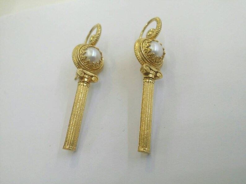 Pearl earrings in sterling silver 925 with Greek column image 4