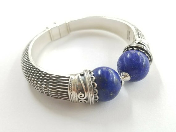 Turquoise Lapis Row Bracelet Sterling Silver Navajo Running Bear -  Yourgreatfinds