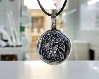 Athena coin with owl in sterling silver 925