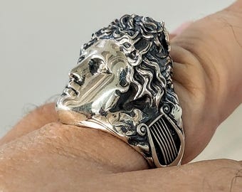 Apollo ring, sterling silver 925, mythical God jewellery, statement gift accessory for men