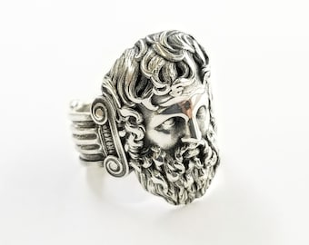 Greek God Zeus Ring in sterling silver 925 with ionic column decoration on shank