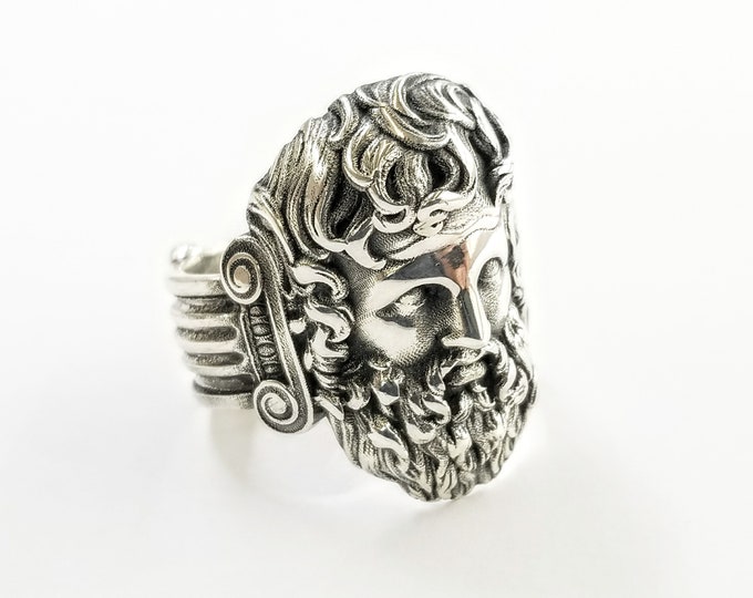 Greek God Zeus Ring in sterling silver 925 with ionic column decoration on shank
