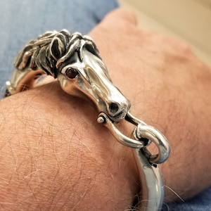 Silver stallion: Horse bracelet on black leather cord
