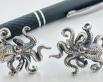 Octopus cufflinks in sterling silver 925, mens accessories