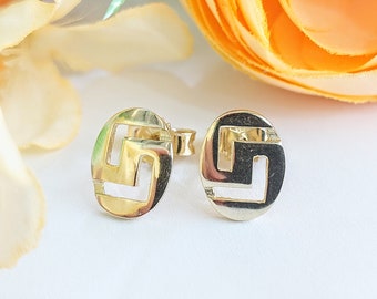 Greek key: stud earrings in k14 gold
