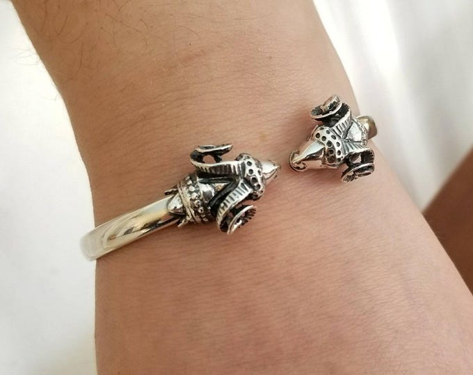 Featured listing image: Ram head bracelet, sterling silver 925, adjustable cuff, animal bangle unisex gift