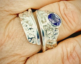 Sterling silver tanzanite ring, brutal style jewelry with gemstone