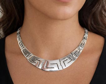Sterling Silver Greek Key Necklace: Hellenic Meander Eternity Symbol