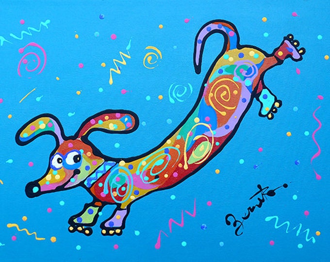 Cute Funny Dog Baby Nursery Art Gift For Dog Lover Animal Original Painting Colourful Abstract Wall Art Wall Decor Acrylic Painting