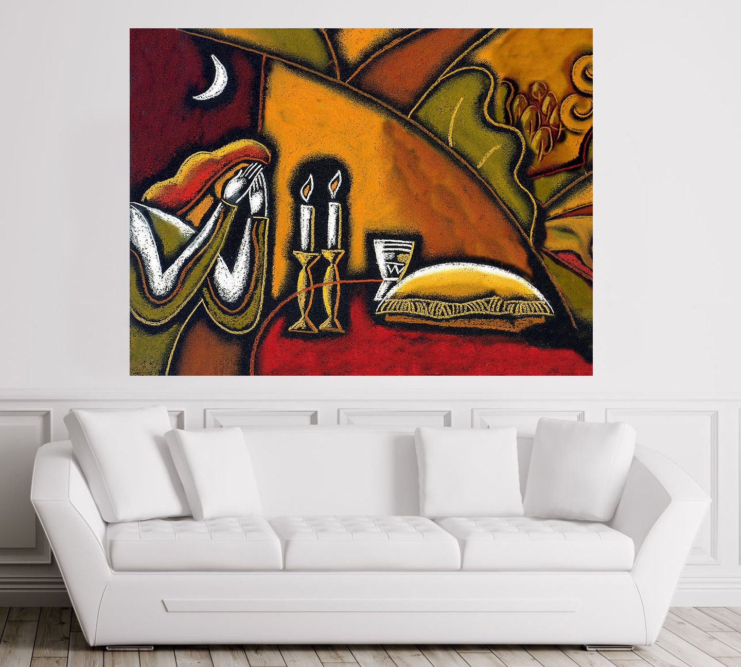 Shabbat Shalom Stretched Jewish Home Wall Decor Canvas Print Abstract
