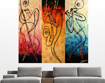 Canvas Art Abstract Stretched Ready to Hang Canvas Print Jazz Music Modern Art by Leon Zernitsky