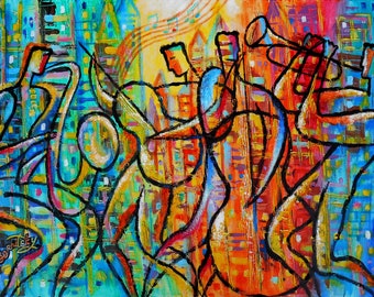 Large Wall Decor Jazz Music Canvas Abstract Stretched Ready to Hang Gift Decorative Print Living room Modern Art by Leon Zernitsky