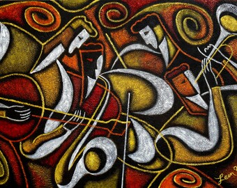 Large Wall Home Decor Jazz Music Canvas Abstract Stretched Ready to Hang Decorative Print Living room Modern Art by Leon Zernitsky