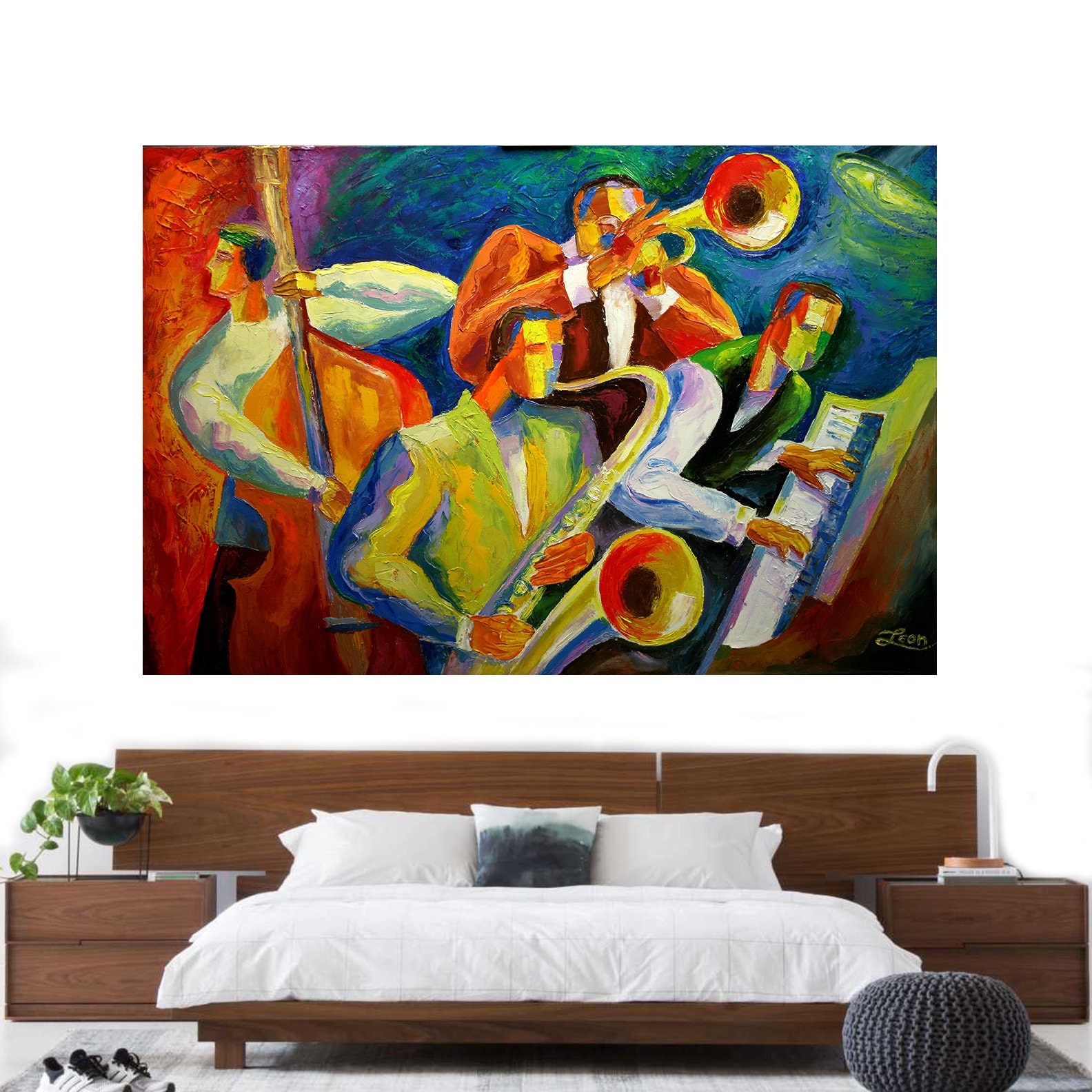 Jazz Music wall art acrylic painting Jazz Klezmer canvas PRINT Guitar