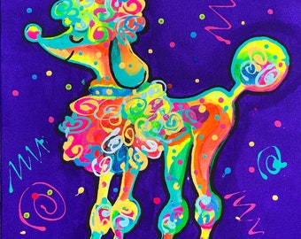 Cute Poodle DOG, Baby Nursery art, Gift for dog lover, Animal ORIGINAL painting, Colourful Abstract Wall Art , Wall decor, Acrylic Painting