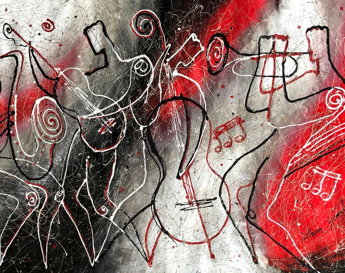 ORIGINAL ART, Abstract Wall Art , Jackson Pollock style Modern jazz ,Klezmer Music Painting by Leon Zernitsky